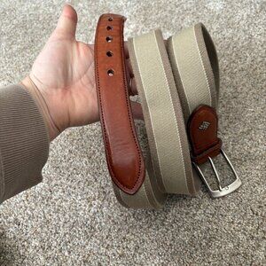 Elasticated Belt with Leather Ends Brown & Greenish Size 44